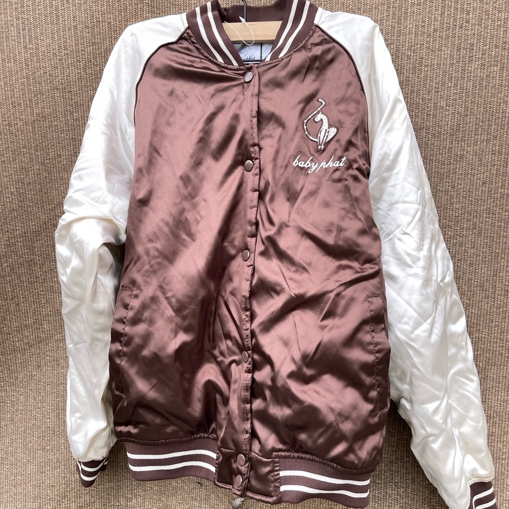 Vintage Baby Phat Puffer Bomber Jacket Satin Liner White Stones Women’s Sz 2XL